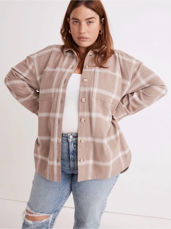 Madewell Jackets & Blazers - Madewell Taupe Plaid Button-Up Shacket
